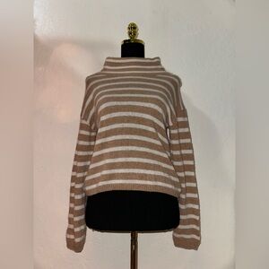 H by Halston Brown and White Striped Cowl Neck Sweater